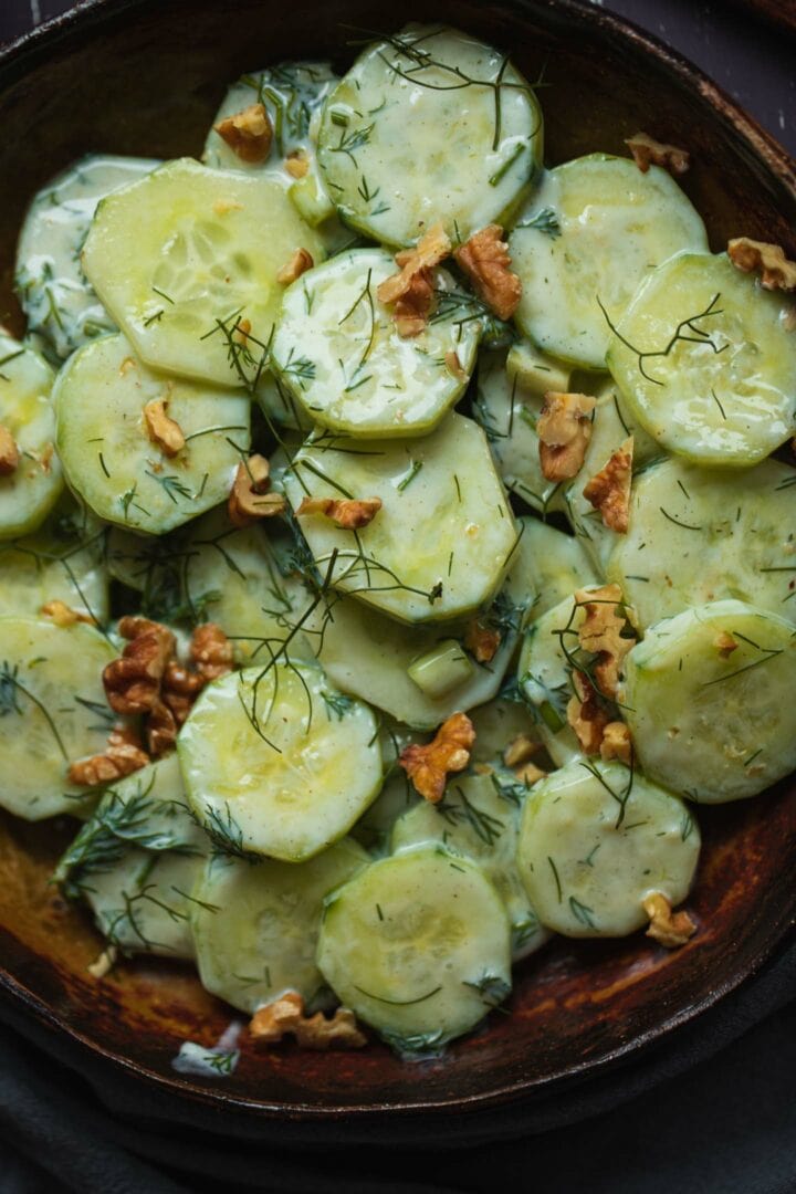 Dairy-free Polish cucumber salad with walnuts