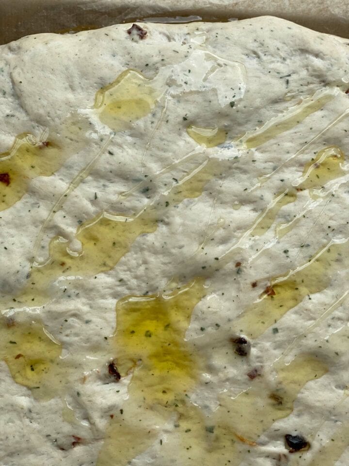 Focaccia dough with olive oil