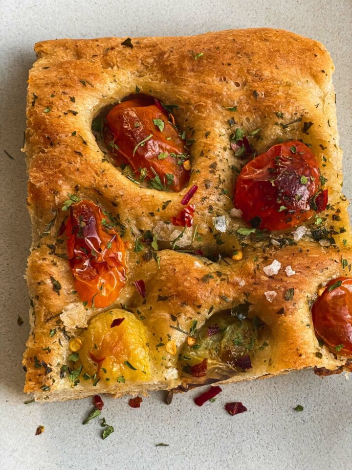 Slice of homemade bread with tomatoes