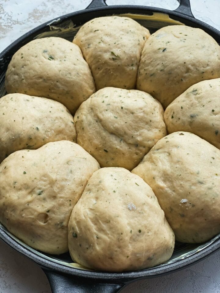 Bread rolls in a skillet