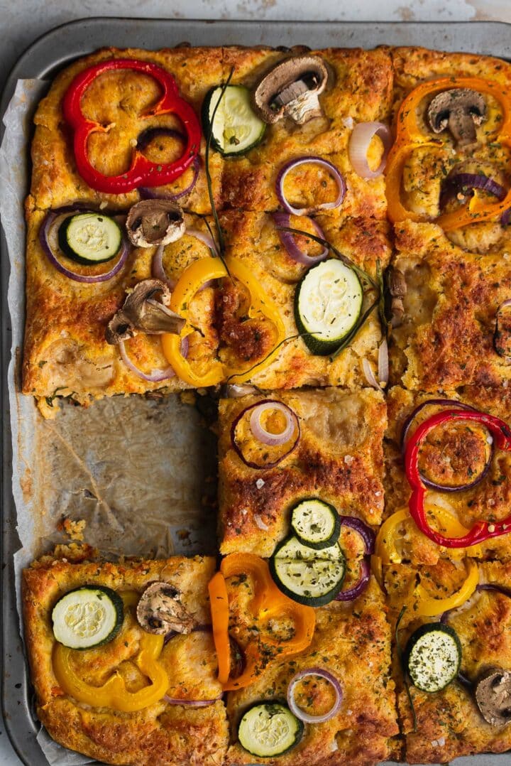 Focaccia bread with pumpkin on a baking tray