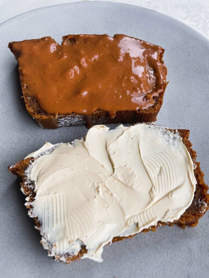 Two slices of vegan bread with butter