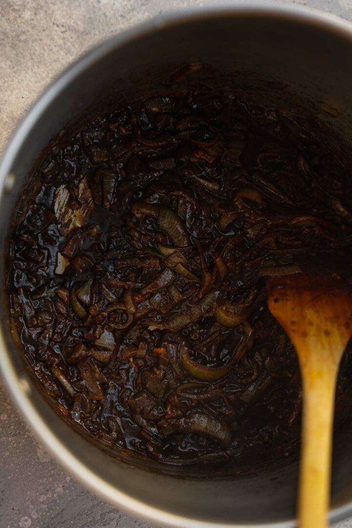 Caramelised onions in a saucepan