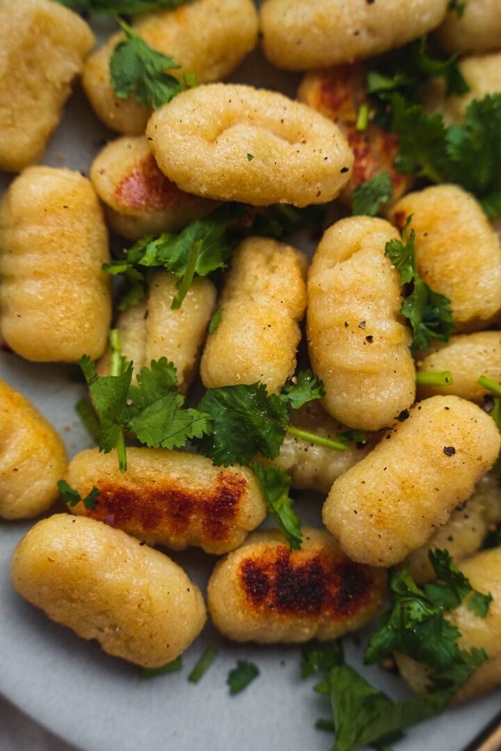 Crispy gnocchi on a plate