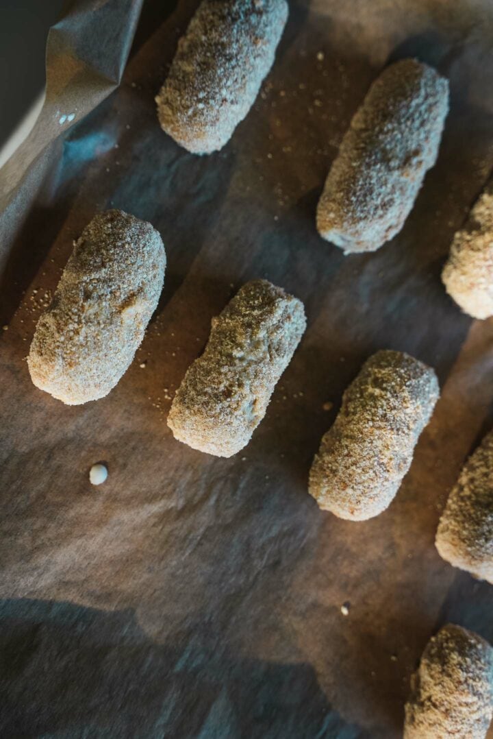 Croquettes on a baking tray