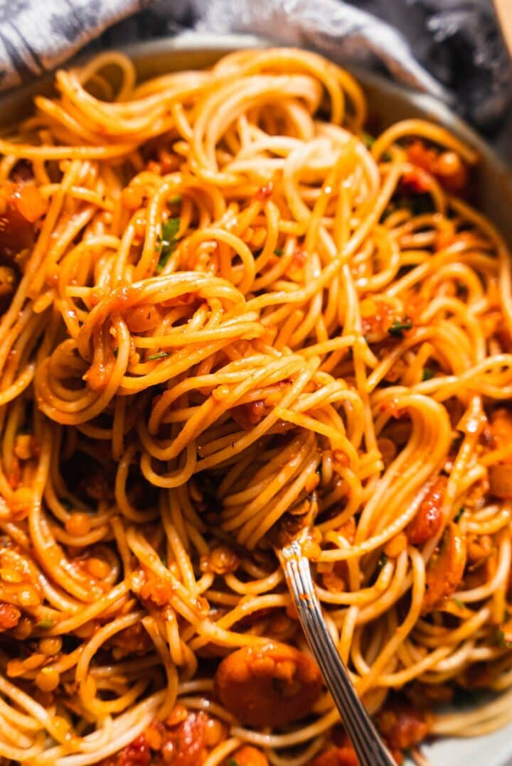 Pasta with a vegan lentil sauce