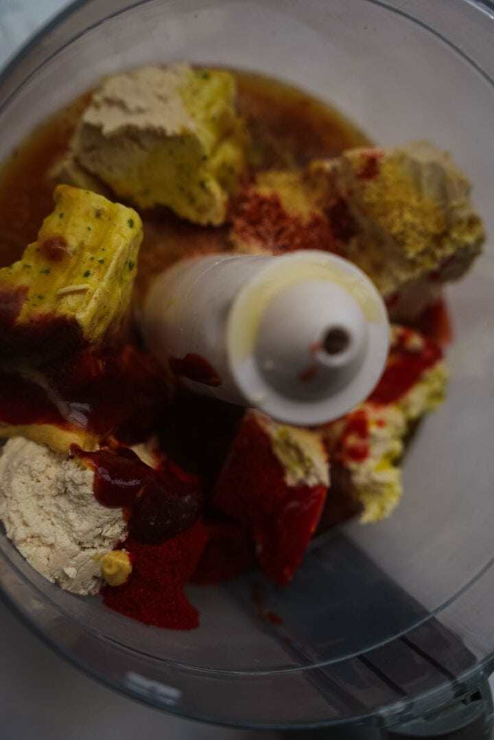 Seitan ingredients in a blender