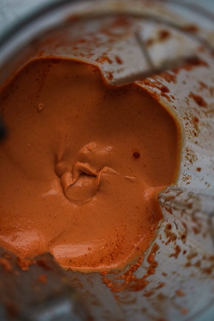 Vegan ham dough in a blender
