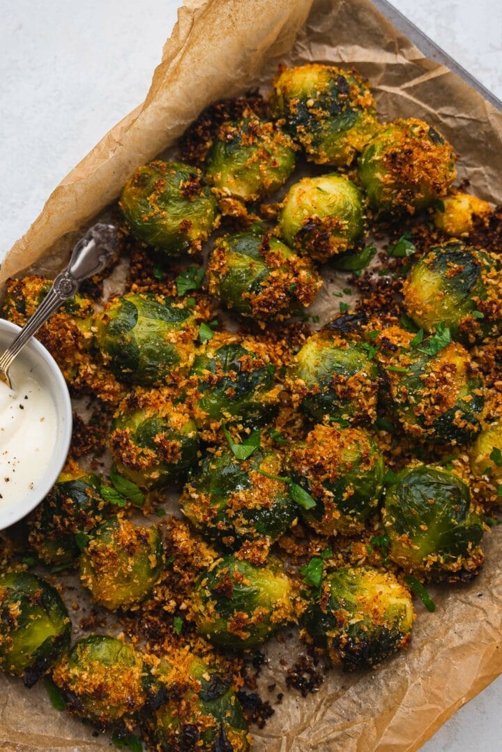 Brussels sprouts on a baking tray