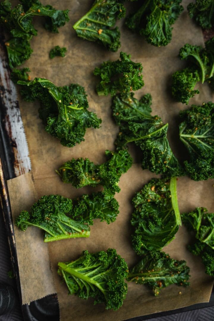 Kale on a baking tray