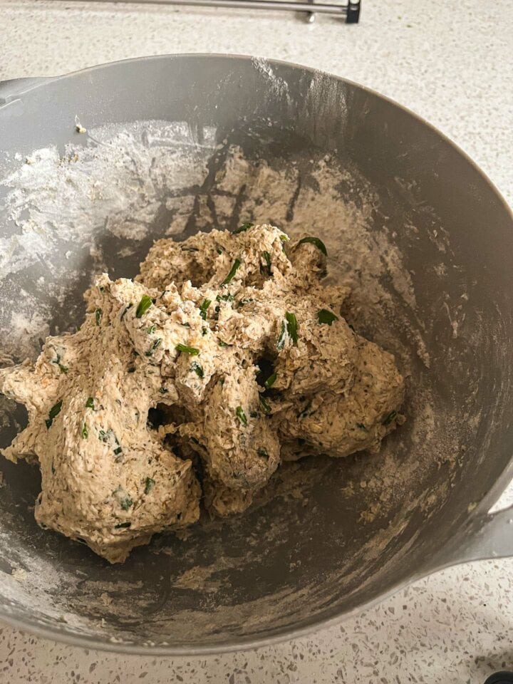 Bread dough with oats and chives
